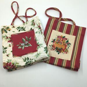 Longaberger Tote Bag Lot of 2 Holiday Christmas 2005 Stripes Basket Floral Holly